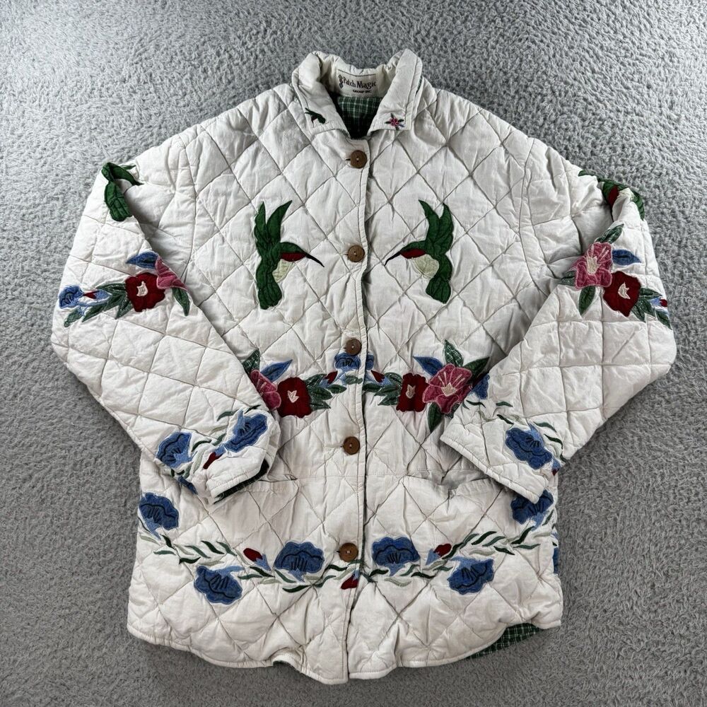 Patch Magic vintage quilt coat Humming Bird flowers Size XS